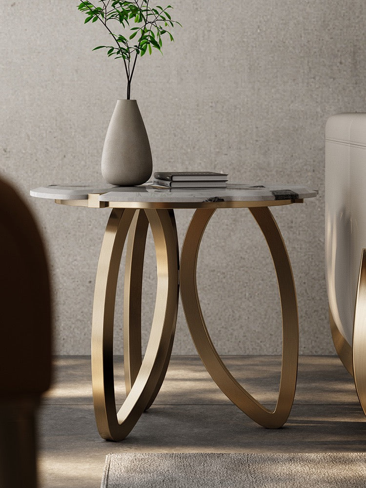 Flower shape side table luxury Pandora Picasso natural marble elegant stainless steel coffee table