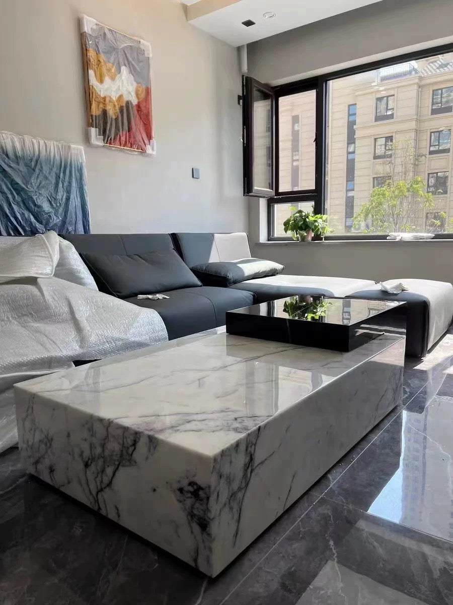 Two layers geometric modeling coffee table fashionable luxury natural marble jade table