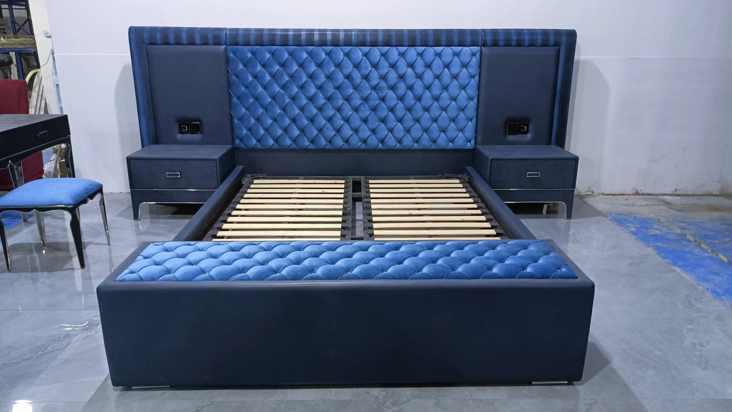 Royal Blue crocodile leather bed high grade velvet master room bed