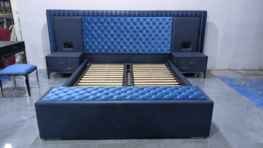 Royal Blue crocodile leather bed high grade velvet master room bed