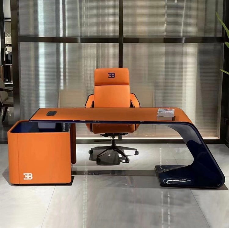 Luxurious executive desk orange Napa leather office table