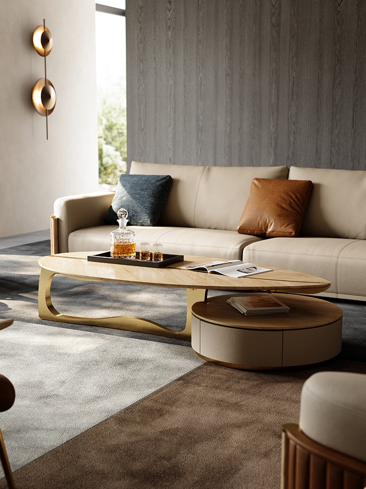 Leaf shape coffee table elegant home ash walnut wood furniture