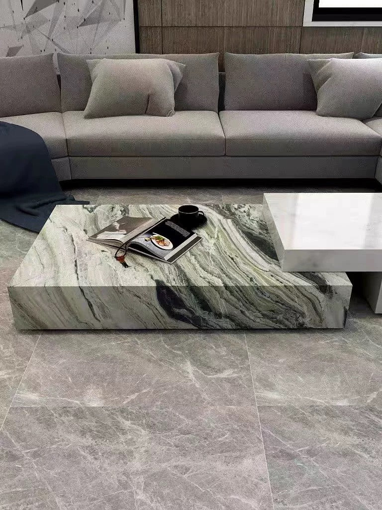 Two layers geometric modeling coffee table fashionable luxury natural marble jade table