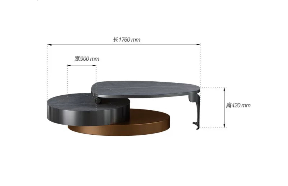 Three layers coffee table green pearl marble round table