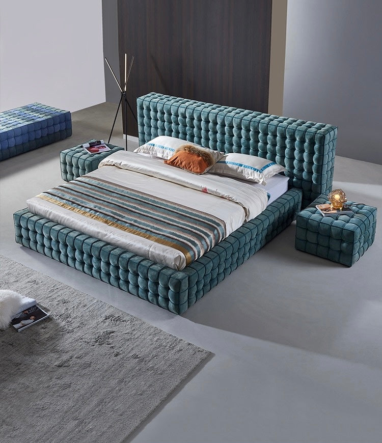 High-end postmodern bedroom full suede leather double bed