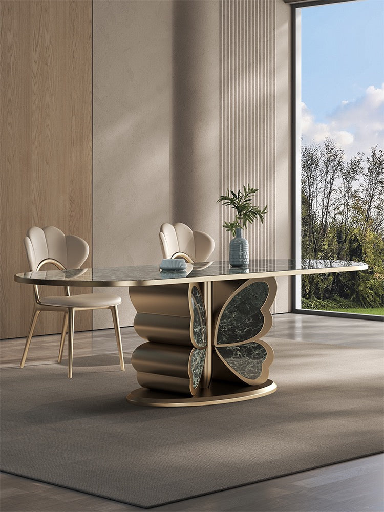 Butterfly design luxury marble dining table oval table