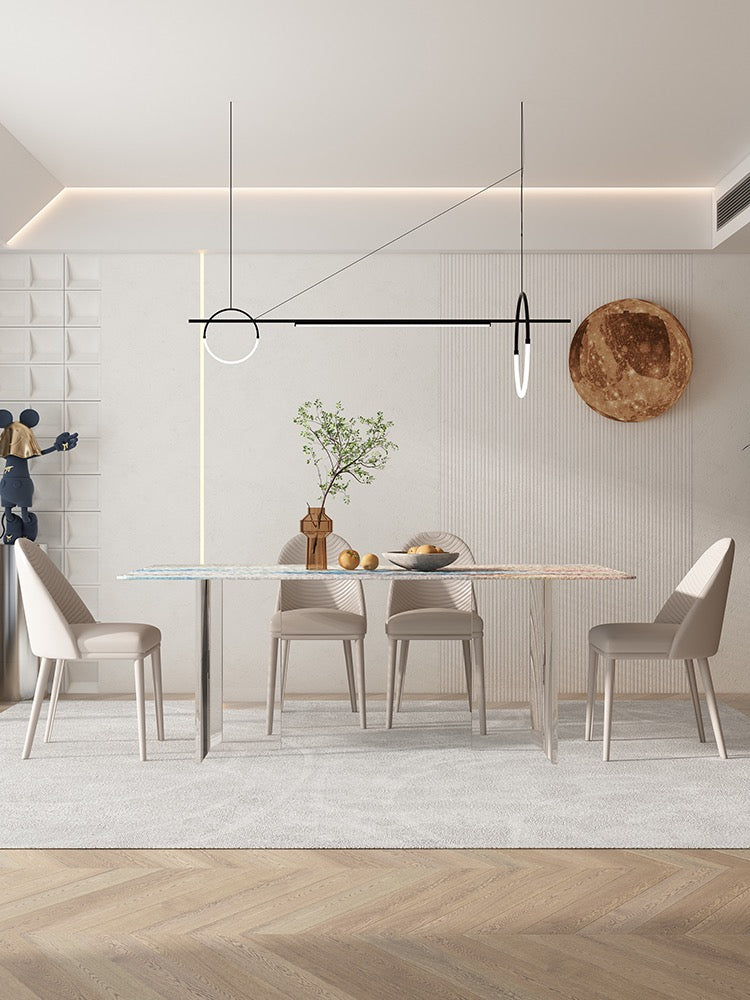 Colorful tempered glass dining table acrylic leg dining room furniture