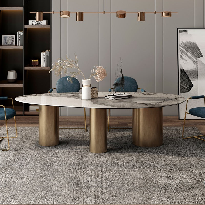 Luxurious Dining Table Artificial Marble Stainless Steel Base