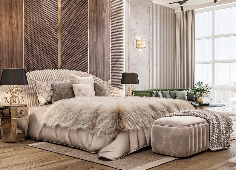 Queen bed imported nubuck leather bed