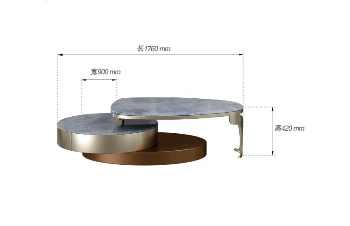 Three layers coffee table green pearl marble round table