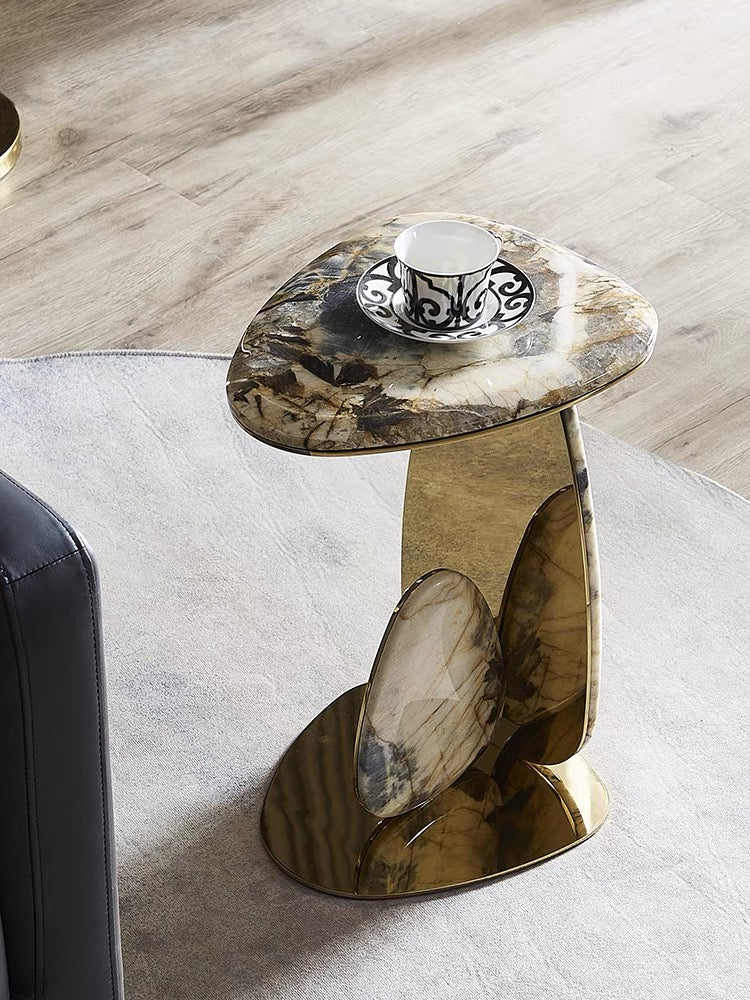 Oval Marble Mirror Stainless Steel Side Table