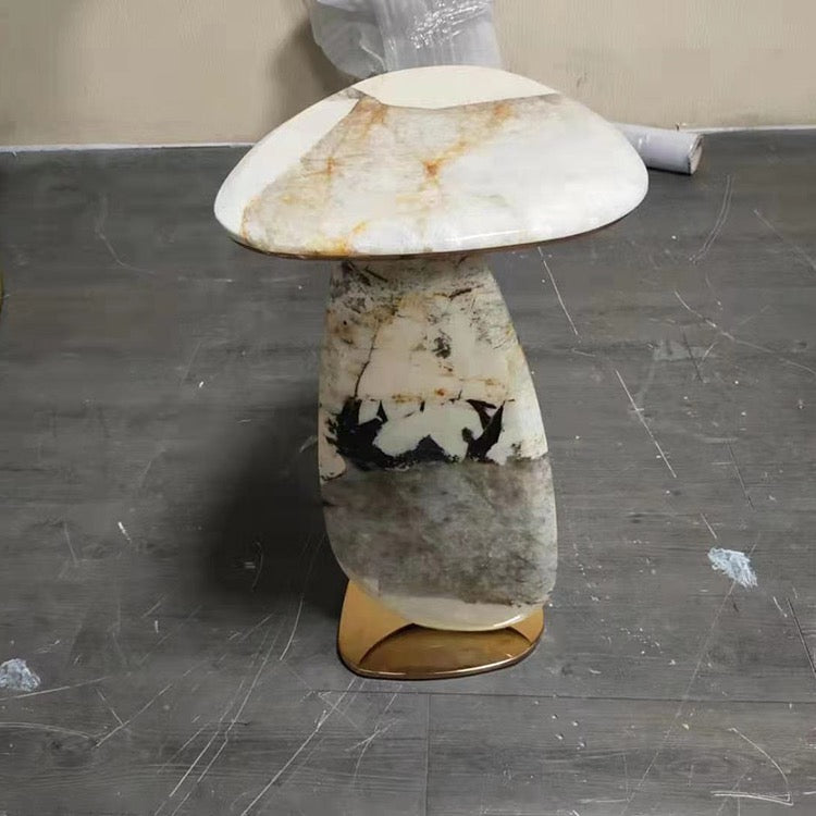 Oval Marble Mirror Stainless Steel Side Table