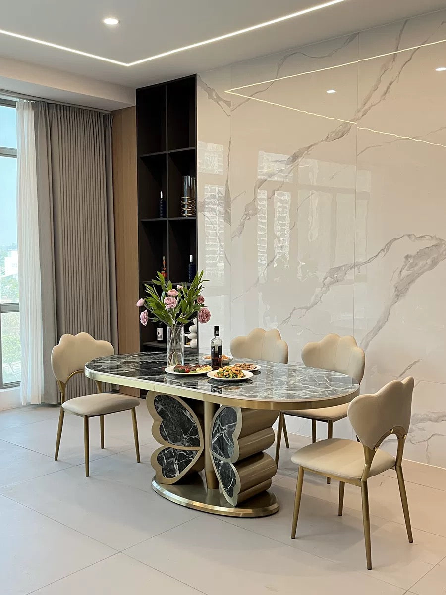 Butterfly design luxury marble dining table oval table
