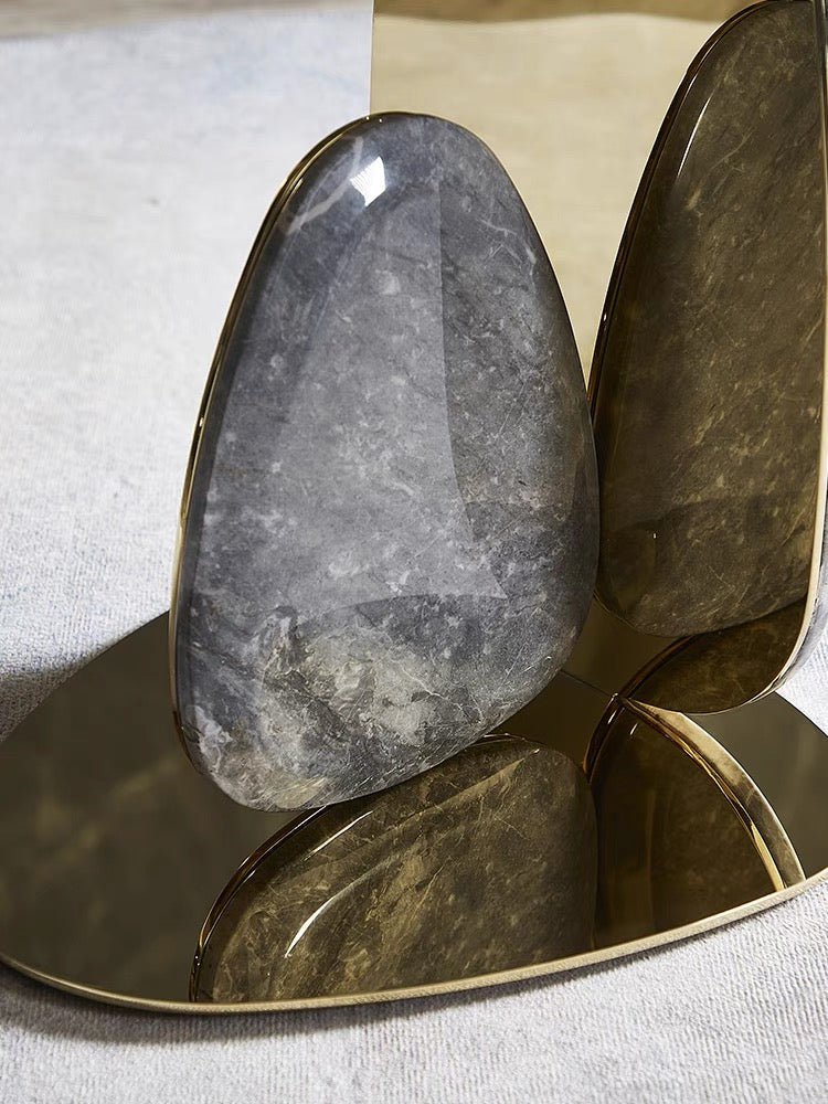 Oval Marble Mirror Stainless Steel Side Table