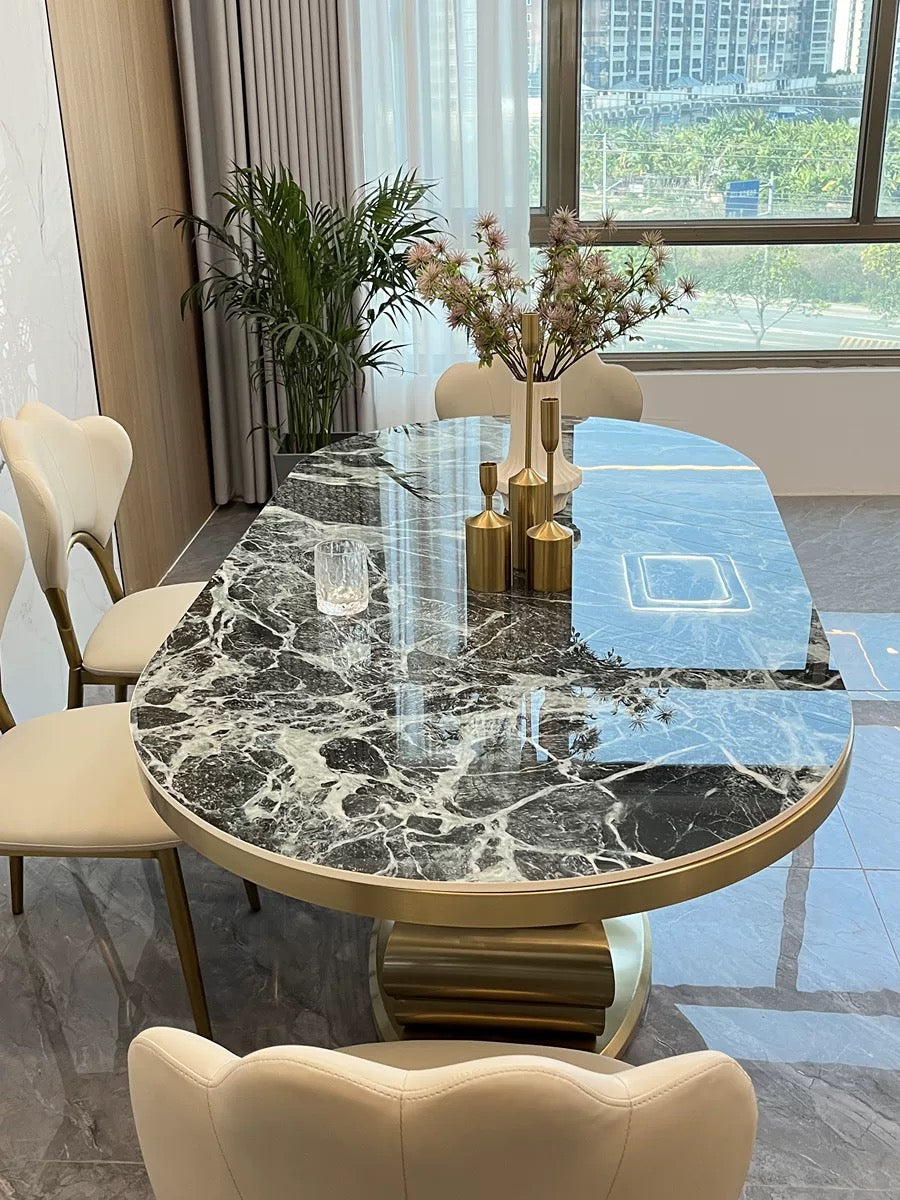 Butterfly design luxury marble dining table oval table