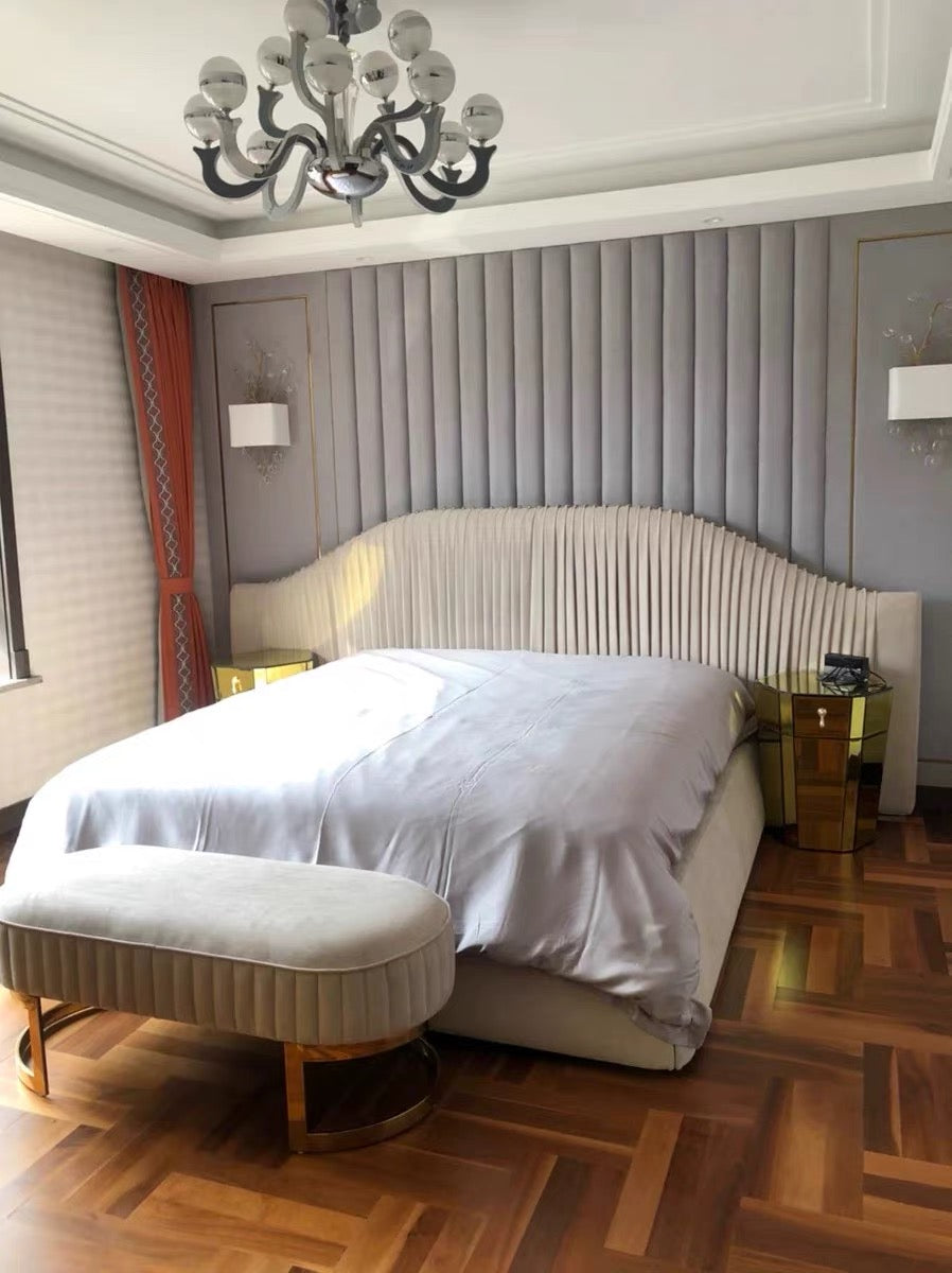 Queen bed imported nubuck leather bed