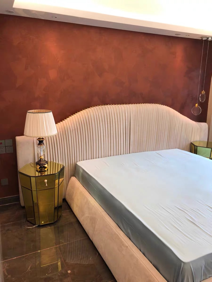 Queen bed imported nubuck leather bed