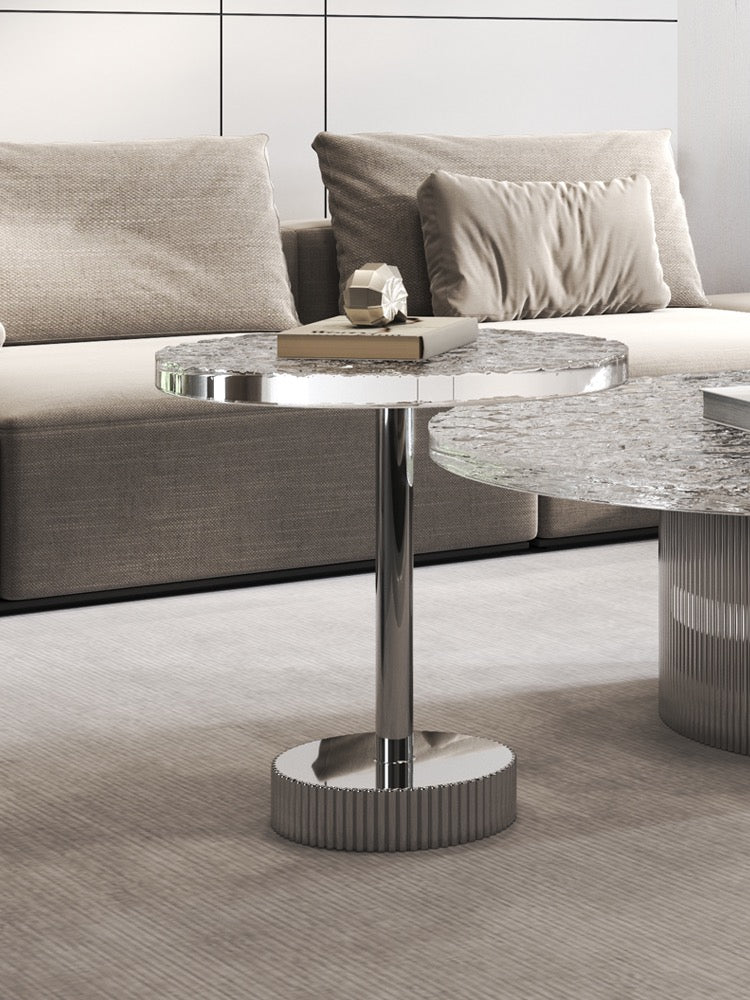 Crystal acrylic side table high end glossy stainless steel coffee table