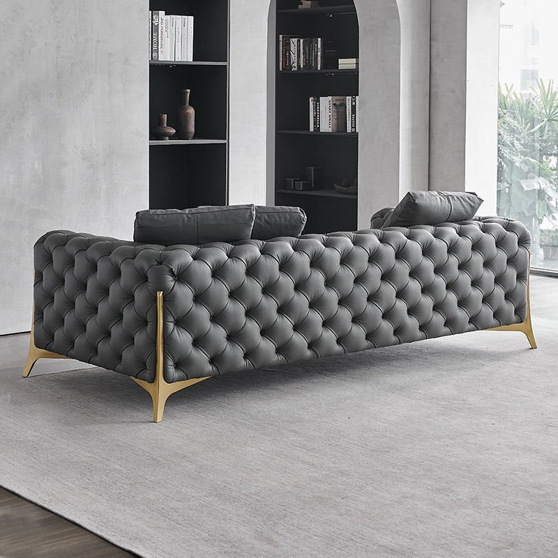 Classy leather classic buckled design Sofa stainless steel leg