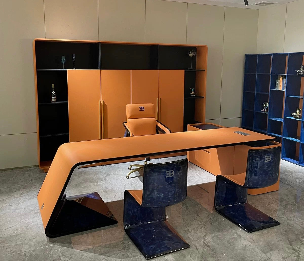 Luxurious executive desk orange Napa leather office table