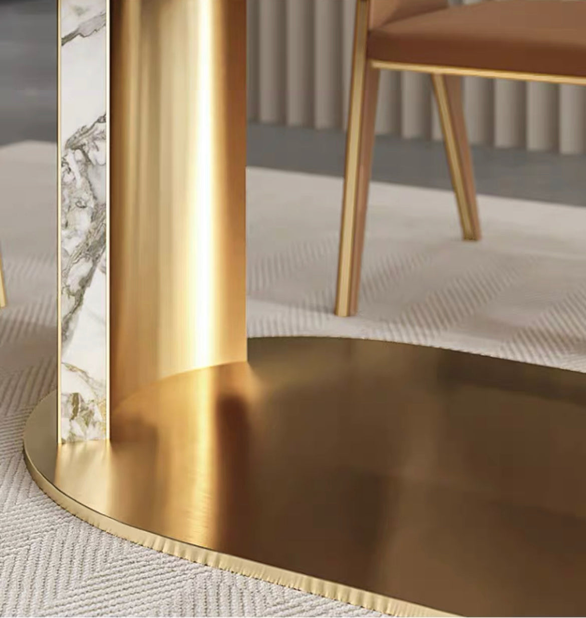 Brushed 304 stainless steel dining table natural marble luxury table