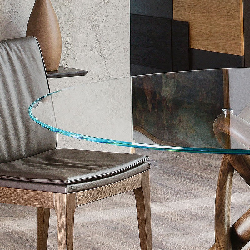 Oval Walnut art design glass dining table