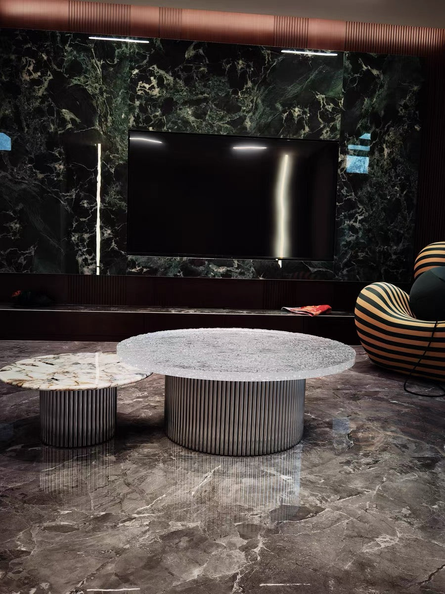Rippling design acrylic coffee table natural marble coffee table