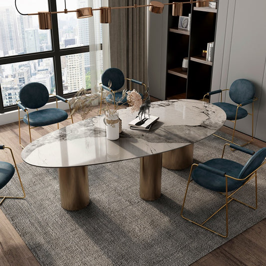 Luxurious Dining Table Artificial Marble Stainless Steel Base