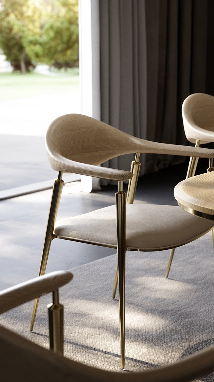 Smooth ash dining chair glossy cone shape 304 stainless steel leg chair