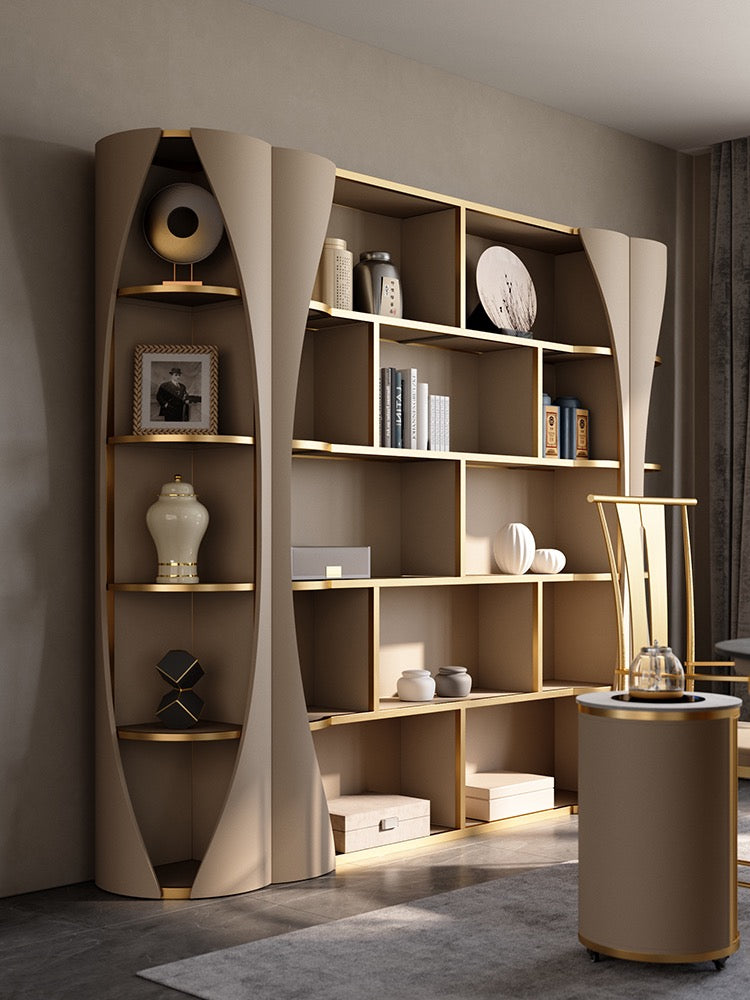 Elegant leather book shelf modern design side cabinet