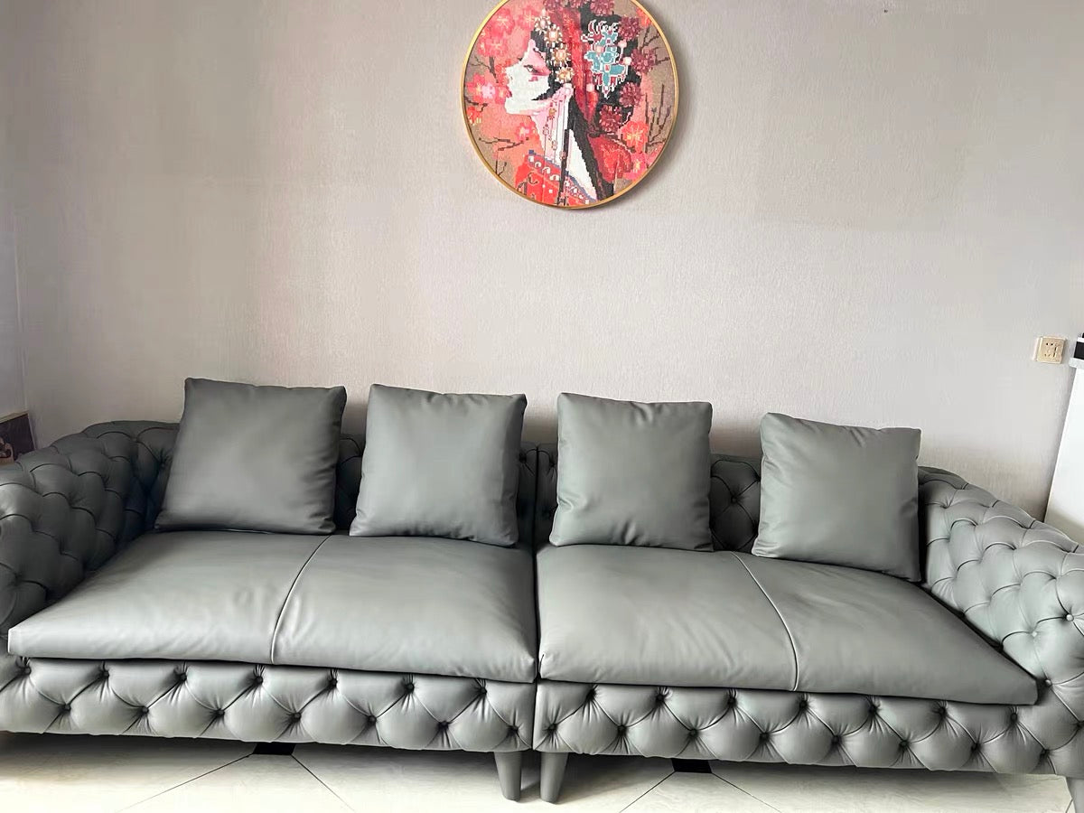 Classy leather classic buckled design Sofa stainless steel leg