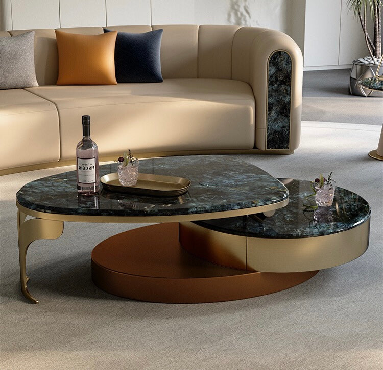 Three layers coffee table green pearl marble round table