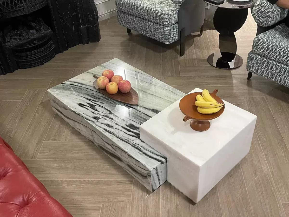 Two layers geometric modeling coffee table fashionable luxury natural marble jade table