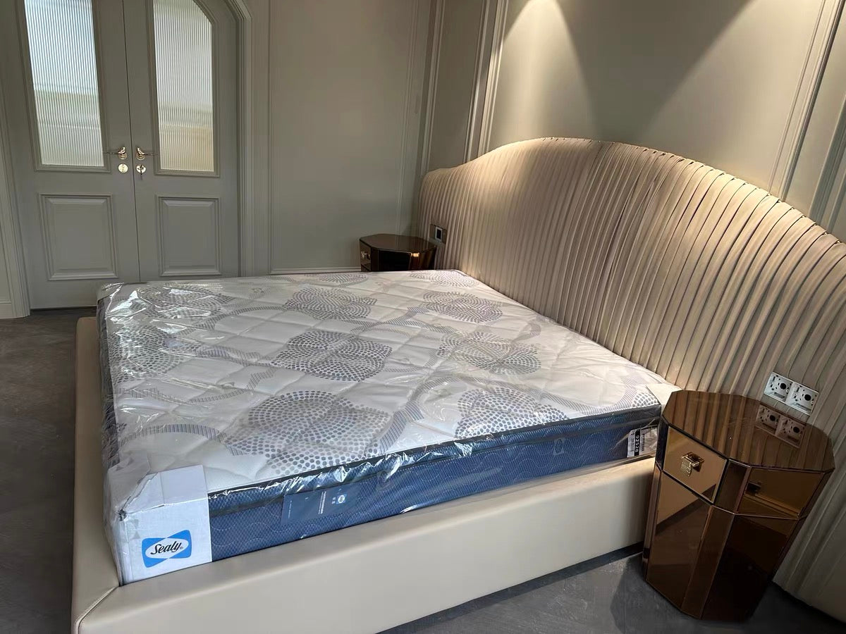 Queen bed imported nubuck leather bed