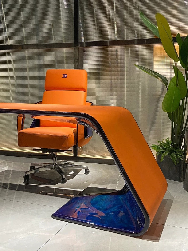 Luxurious executive desk orange Napa leather office table