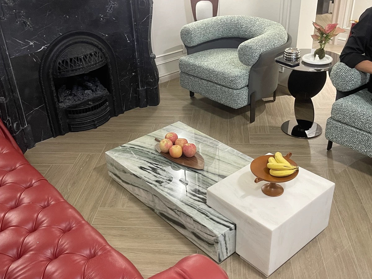 Two layers geometric modeling coffee table fashionable luxury natural marble jade table