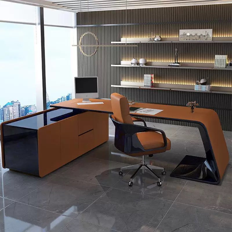 Luxurious executive desk orange Napa leather office table