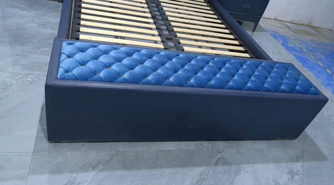 Royal Blue crocodile leather bed high grade velvet master room bed