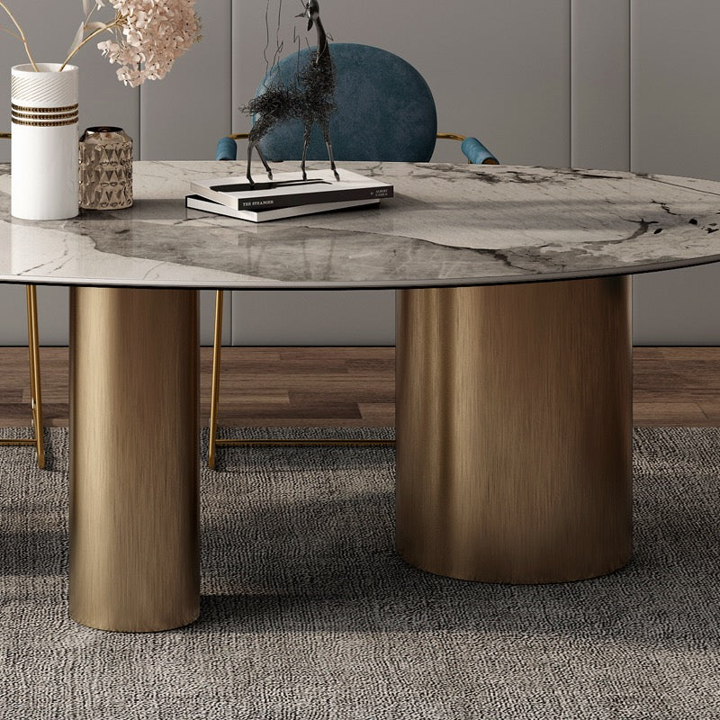 Luxurious Dining Table Artificial Marble Stainless Steel Base