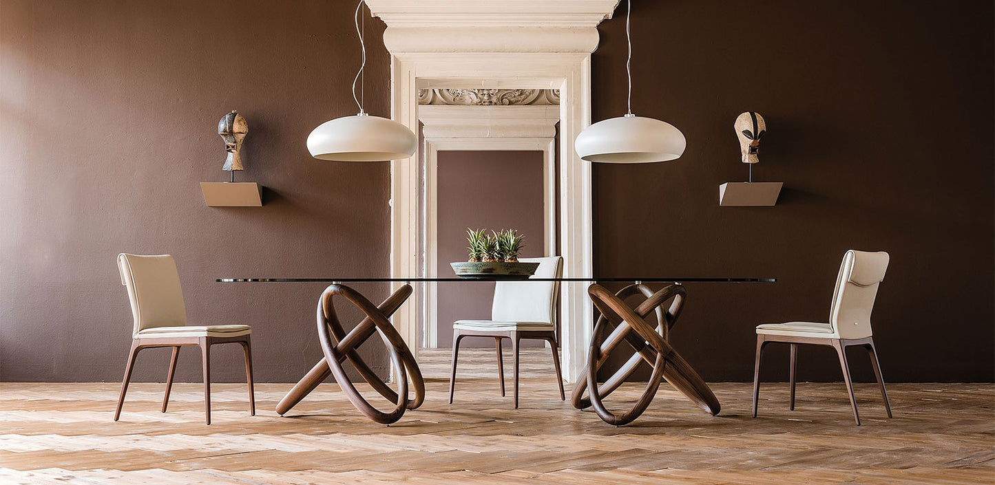 Oval Walnut art design glass dining table