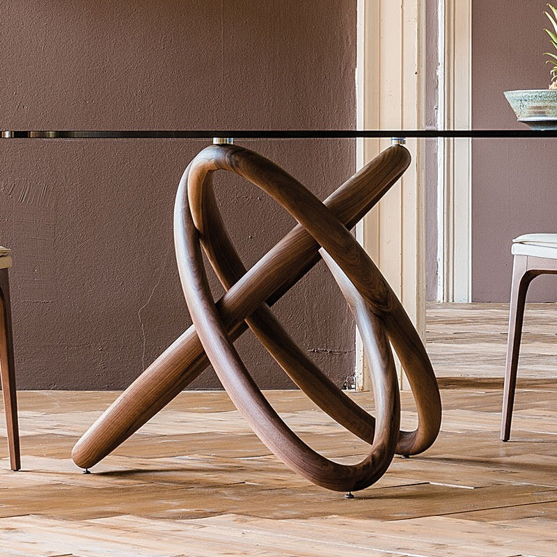Oval Walnut art design glass dining table