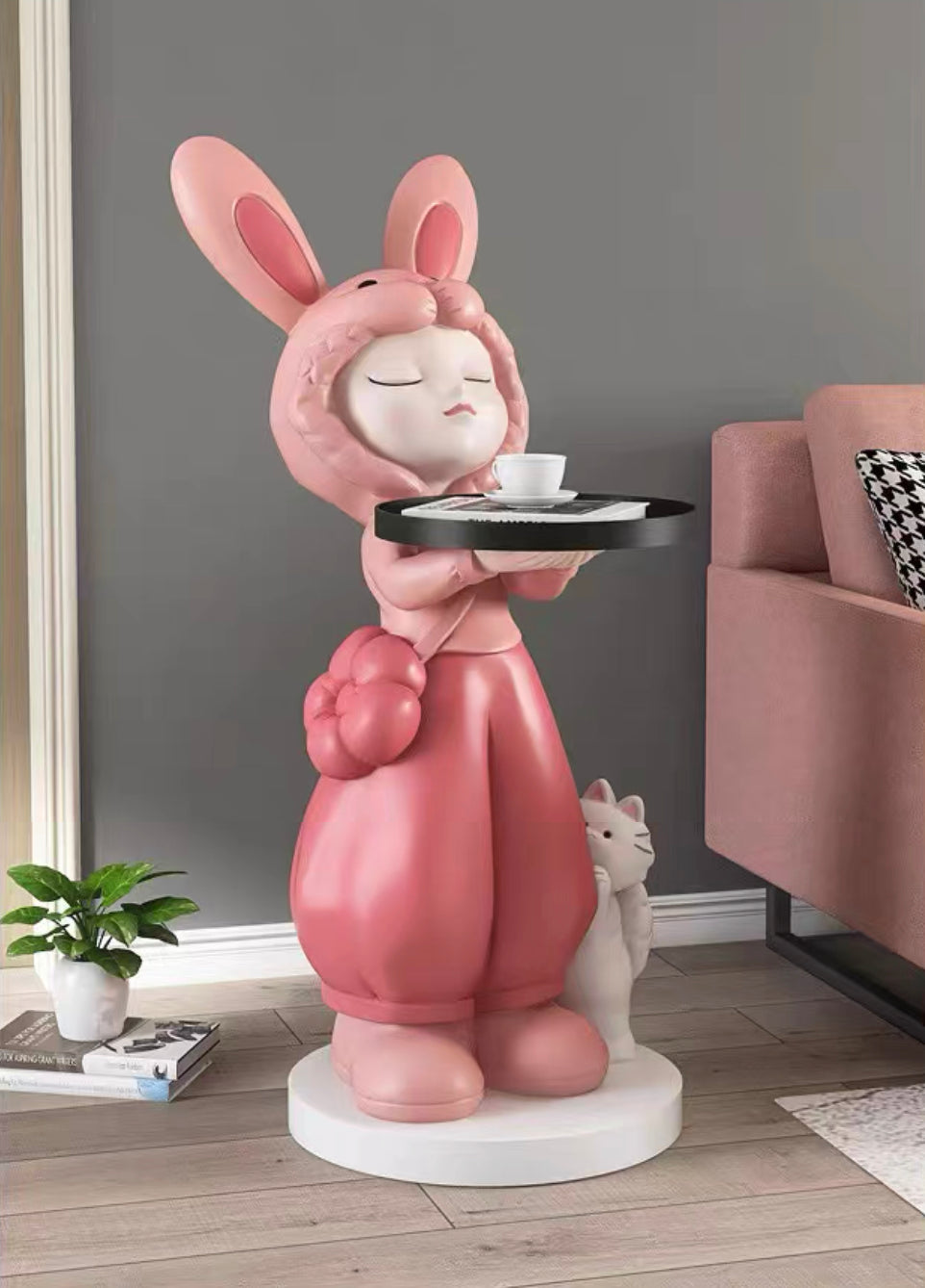 Rabbit girl side table build-in audio equipment Bluetooth connection fashion coffee table