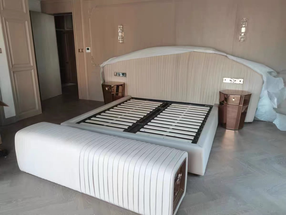 Queen bed imported nubuck leather bed