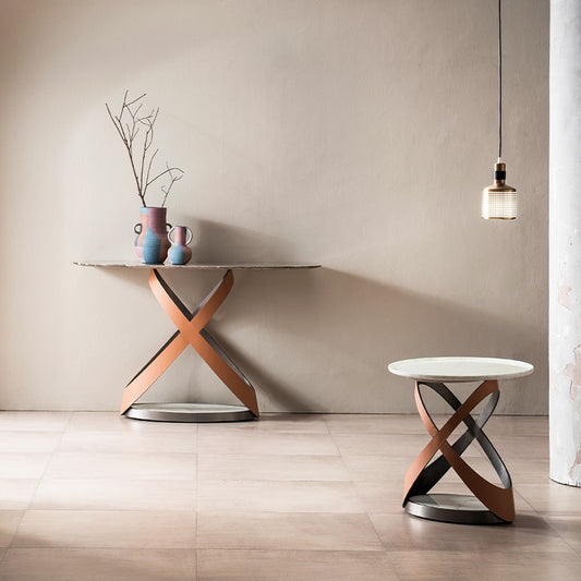 Italian style side table X shape luxurious marble leather coffee table
