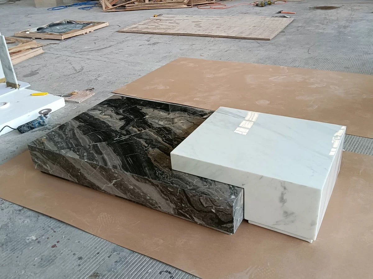 Two layers geometric modeling coffee table fashionable luxury natural marble jade table
