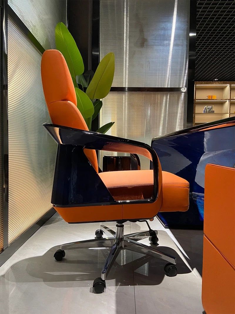 Luxurious executive desk orange Napa leather office table