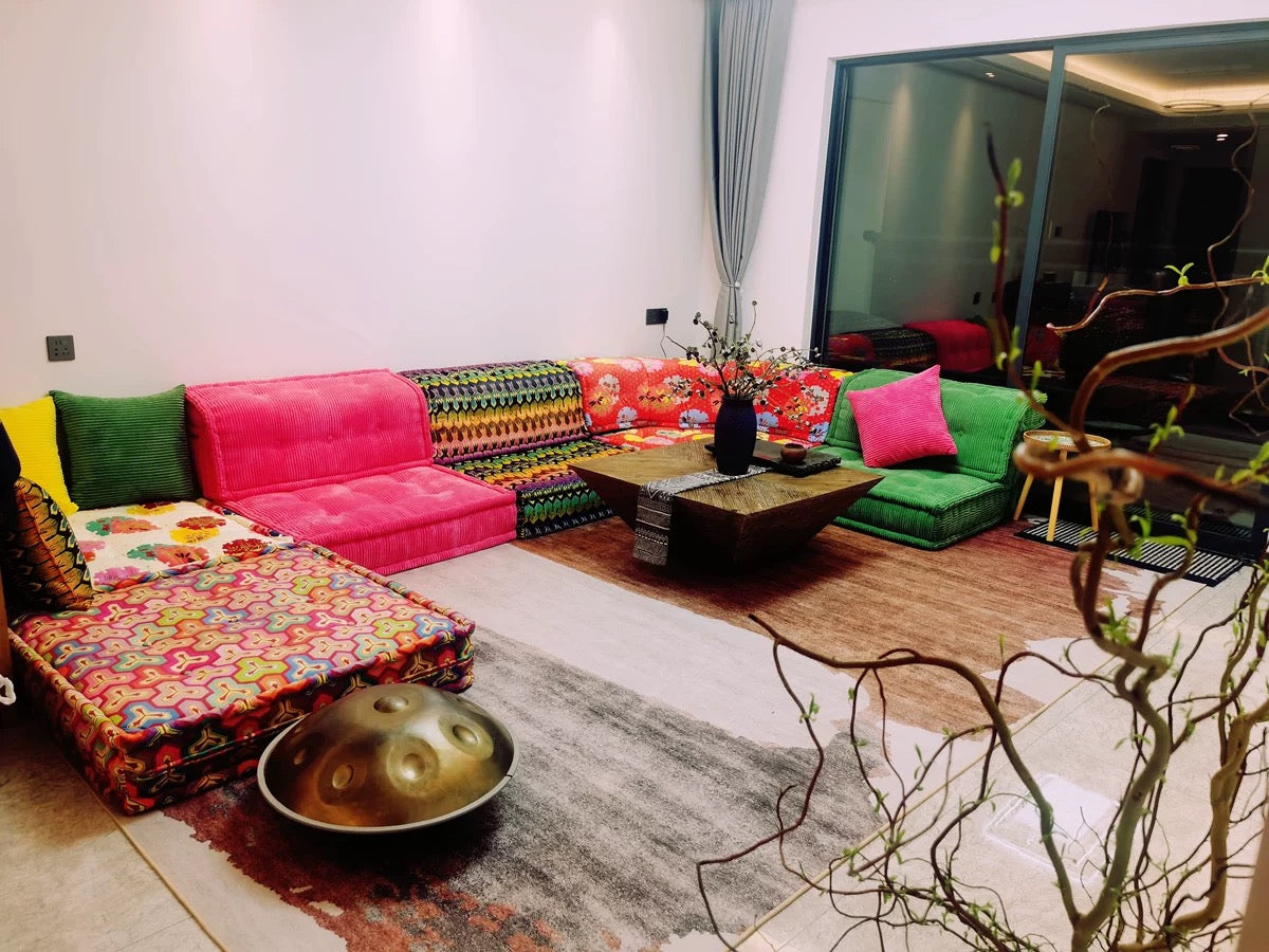 Retro sofa colorful fabric free combination living Room art