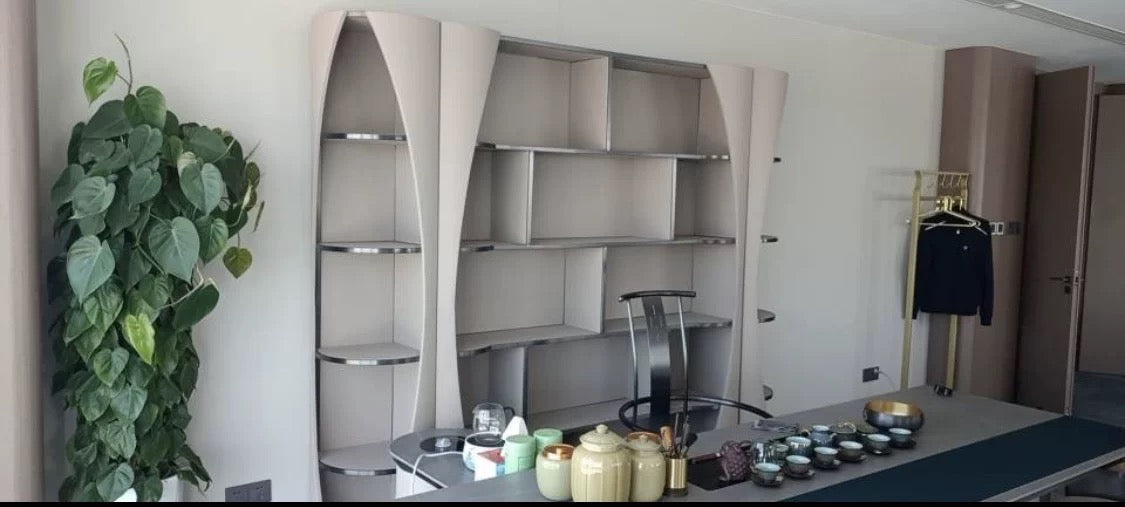Elegant leather book shelf modern design side cabinet