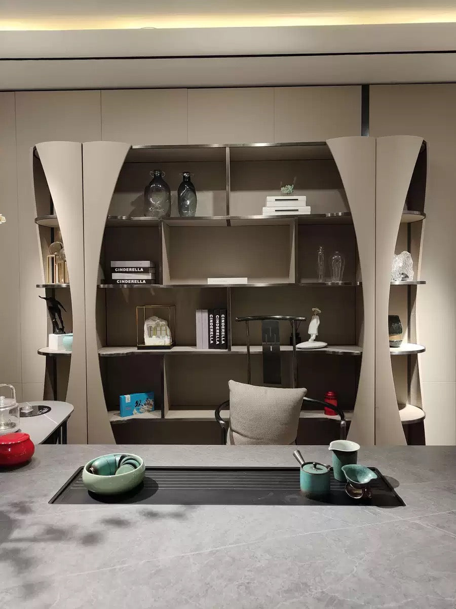 Elegant leather book shelf modern design side cabinet