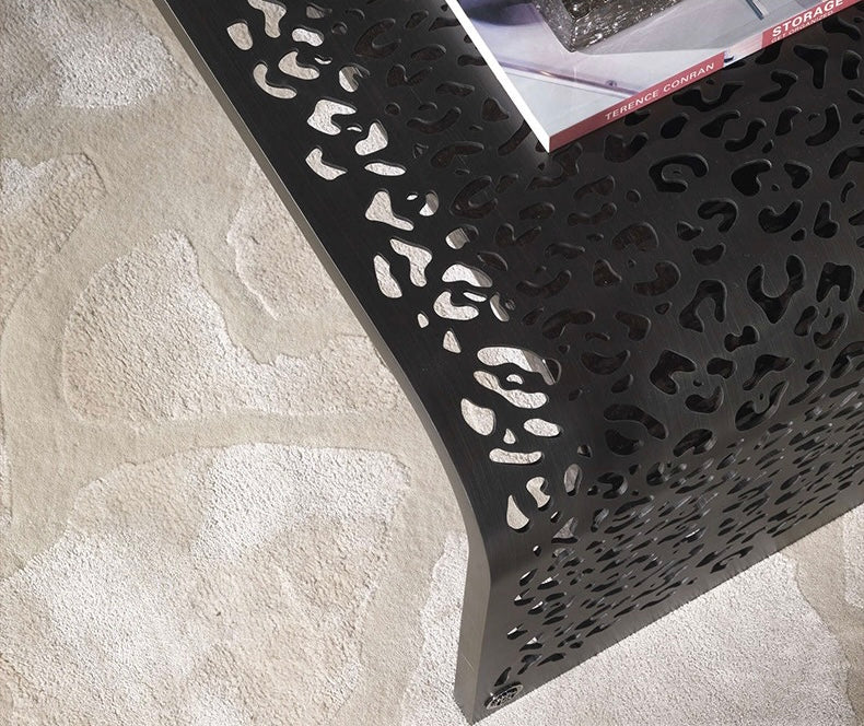 Hollow out stainless steel coffee table pearly veneer wood side table